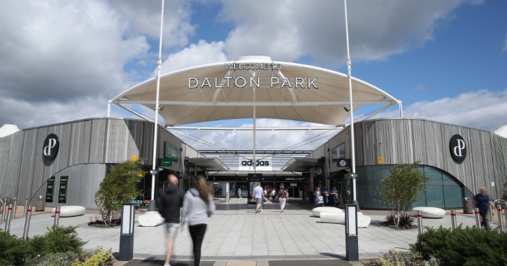 two people walking towards the entrance of Dalton Park Shopping Centre.